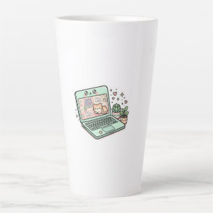 Süße Kawaii Chill Vibes Laptop Katzen Topfpflanze  Milchtasse