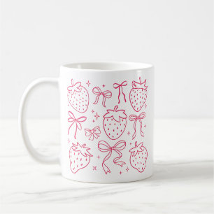 Süße Kawaii Coquette rosa Erdbeer-Schleifen Kaffeetasse