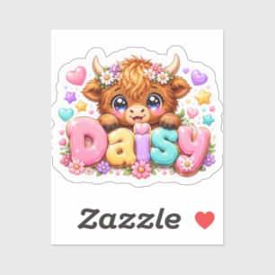 Süße Kawaii Daisy Highland Kuh Name Pastell Rosa F Aufkleber