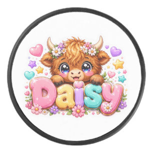 Süße Kawaii Daisy Highland Kuh Name Pastell Rosa F Eishockey Puck