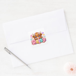 Süße Kawaii Daisy Highland Kuh Name Pastell Rosa F Quadratischer Aufkleber