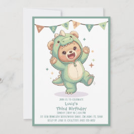 Süße Kawaii Dino Bär Party | 3. Geburtstag Einladung