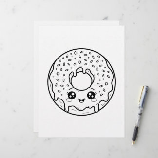 Süße Kawaii-Donut mit Streuseln Malvorlage Briefbogen