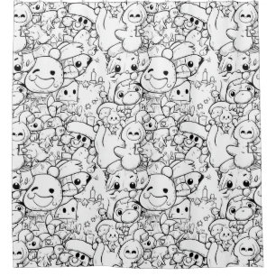 Süße Kawaii-Doodle-Charaktere (1) Duschvorhang