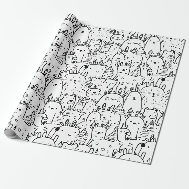 Süße Kawaii-Doodle-Charaktere (2) Geschenkpapier (Ungerollt)