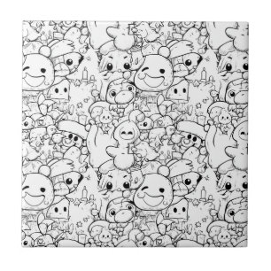 Süße Kawaii-Doodle-Charaktere Fliese