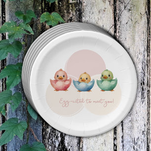 Süße Kawaii-Ei-Vögel in Pastellfarben - Babyparty Pappteller