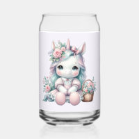 Süße Kawaii-Einhorndoll mit Blumenkorb