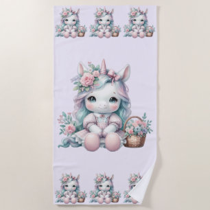 Süße Kawaii-Einhorndoll mit Blumenkorb Strandtuch