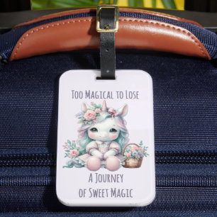 Süße Kawaii-Einhorne Puppe mit Blumenkorb Gepäckanhänger
