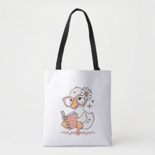 Süße Kawaii-Ente liest Buch Cartoon-Design