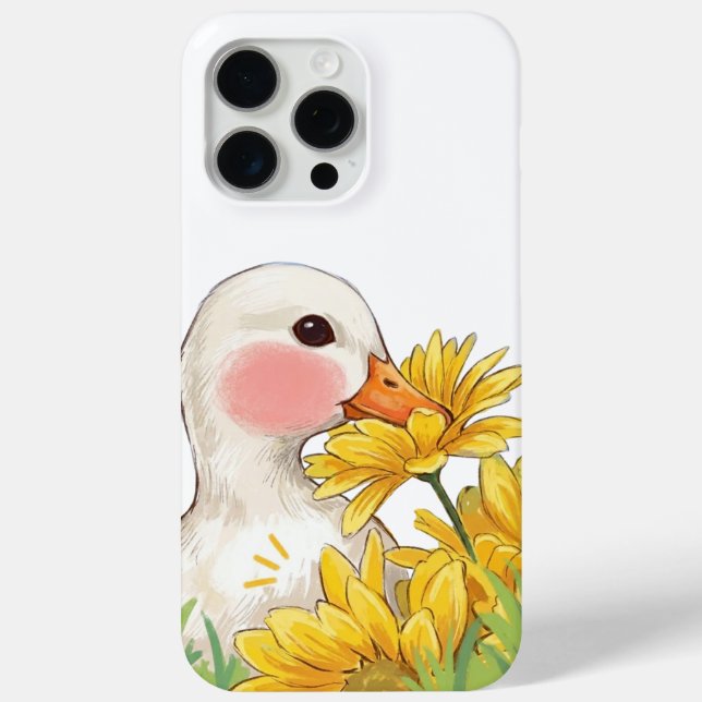 Süße Kawaii-Ente mit gelben Blumen Case-Mate iPhone Hülle (Rückseite)