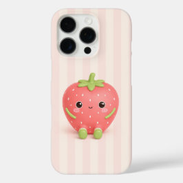 Süße Kawaii Erdbeere auf rosa gestreiftem Handy Ca iPhone 16 Pro Hülle