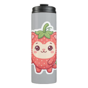 Süße Kawaii Erdbeeren-Katze Reisebecher Thermosbecher