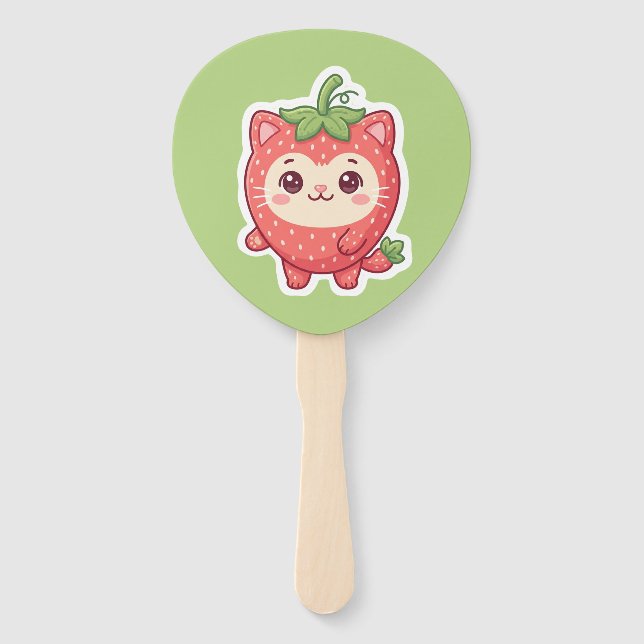 Süße Kawaii Erdbeeren Katzen Handfächer (Rückseite)