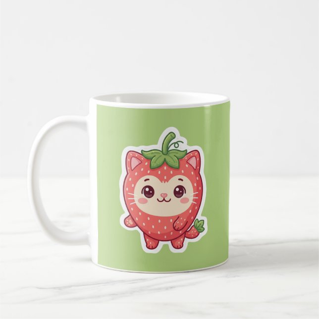 Süße Kawaii Erdbeeren Katzen Kaffeetasse (Links)