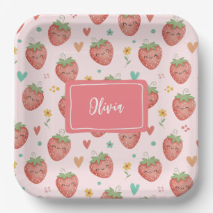 Süße Kawaii Erdbeeren Pappteller