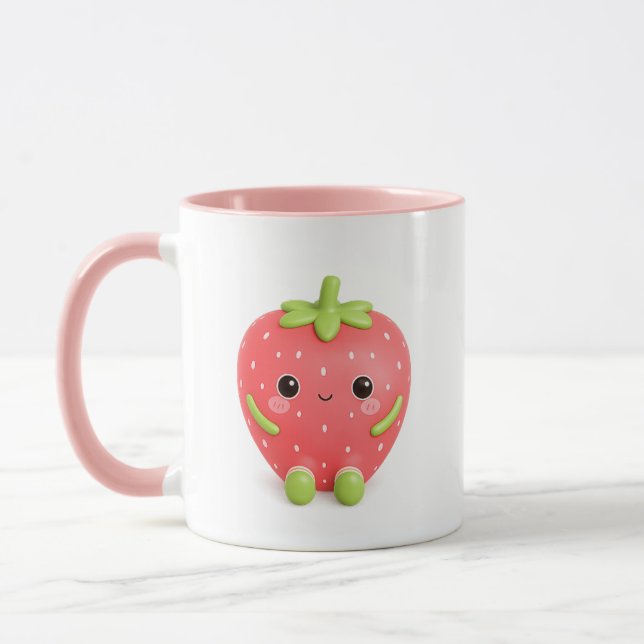 Süße Kawaii Erdbeertasse, rosa Erdbeerkaffee Tasse (Links)