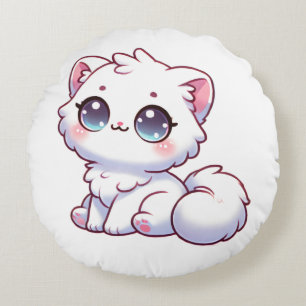 Süße Kawaii Fluffige Kätzchen Runde Kissen