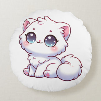 Süße Kawaii Fluffige Kätzchen Runde Kissen