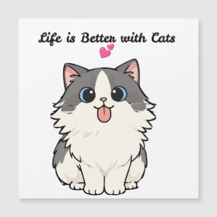 Süße Kawaii Fluffige Katze Chibi Cartoon Illustrat Magnetkarte