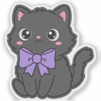 Süße Kawaii Fluffige Katze Große Lila Schleife Vin Aufkleber