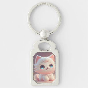 Süße Kawaii Fluffige Weiße Katze Schlüsselanhänger