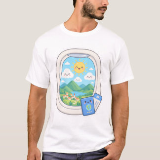 Süße Kawaii-Flugzeug-Fensterblick-Reise T-Shirt