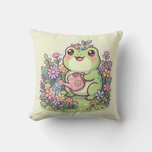 Süße Kawaii-Frosch-Gartenblumen-Krone-Wurf  Kissen