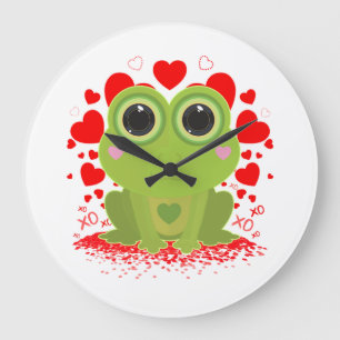 Süße Kawaii-Frosch-Herzen XOXO Whimsical Love Art Große Wanduhr