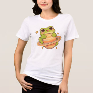 Süße Kawaii-Frosch-Saturn-Weltraum-Illustration Tri-Blend Shirt