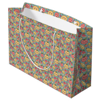 Süße Kawaii-Frucht-Muster-Geschenktasche | Farbkar Große Geschenktüte