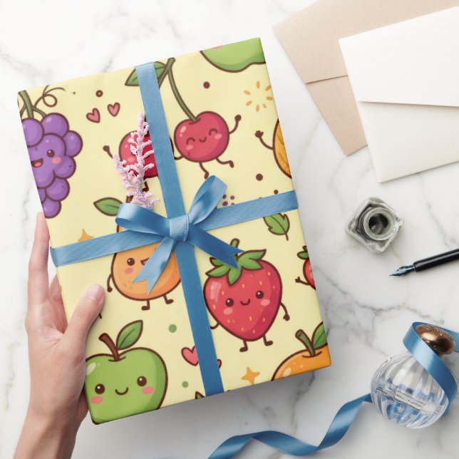 Süße Kawaii-Fruchtfreunde-Muster Geschenkpapier (Schenken)
