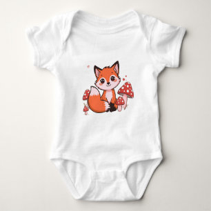Süße Kawaii-Fuchs mit Pilzen Cartoon-Kunst Baby Strampler