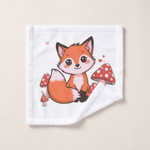 Süße Kawaii-Fuchsgrafik mit Pilzen Waschlappen
