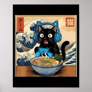Süße Kawaii-Gamer-Katze Lustige Ramen-Japanische K Poster