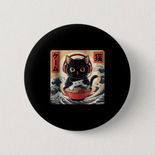 Süße Kawaii-Gamer-Katze Lustige Ramen-Retro-Japani Button