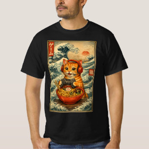 Süße Kawaii-Gamer-Katze Lustige Ramen Retro-Japani T-Shirt