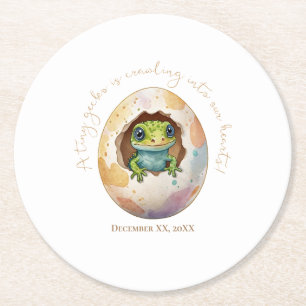 Süße Kawaii Gecko Eidechse Ei Baby Shower Runder Pappuntersetzer