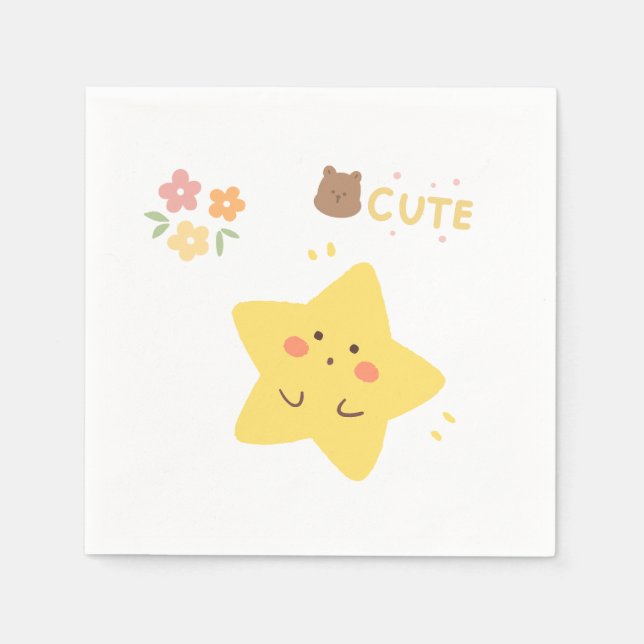 : Süße Kawaii Gelbe Stern Papier Serviette (Vorderseite)