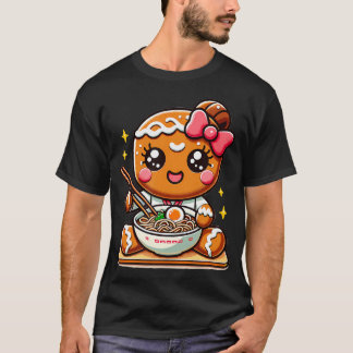 Süße Kawaii Gingerbread-Girl isst Ramen T-Shirt