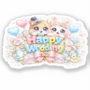 Süße Kawaii Glückliche Hochzeitspaar-Tiere Pastell Aufkleber