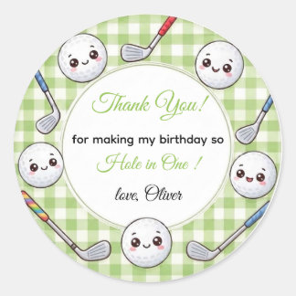 Süße Kawaii-Golf-Geburtstags-Grün Gingham Runder Aufkleber