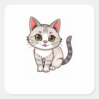 Süße Kawaii Graue Katze Benutzerdefinierter Quadra Quadratischer Aufkleber