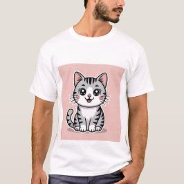 Süße Kawaii Graue Tabby-Katze lächelnd - Glücklich T-Shirt