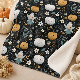 Süße Kawaii-Halloween-Fee und Pastell-Kürbisse Sherpadecke