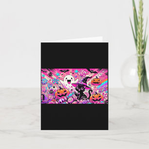 Süße Kawaii-Halloween-Geist- und schwarze Katzenku Karte