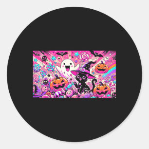 Süße Kawaii-Halloween-Geist- und schwarze Katzenku Runder Aufkleber
