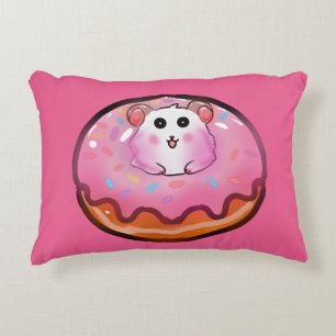 Süße Kawaii-Hamster in rosa glasierter Donut-Kunst Dekokissen