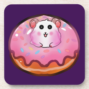 Süße Kawaii-Hamster in rosa glasierter Donut-Kunst Getränkeuntersetzer